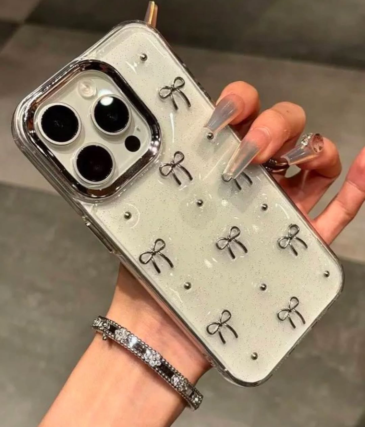 Transparent Bow Glittery Shimmer Case