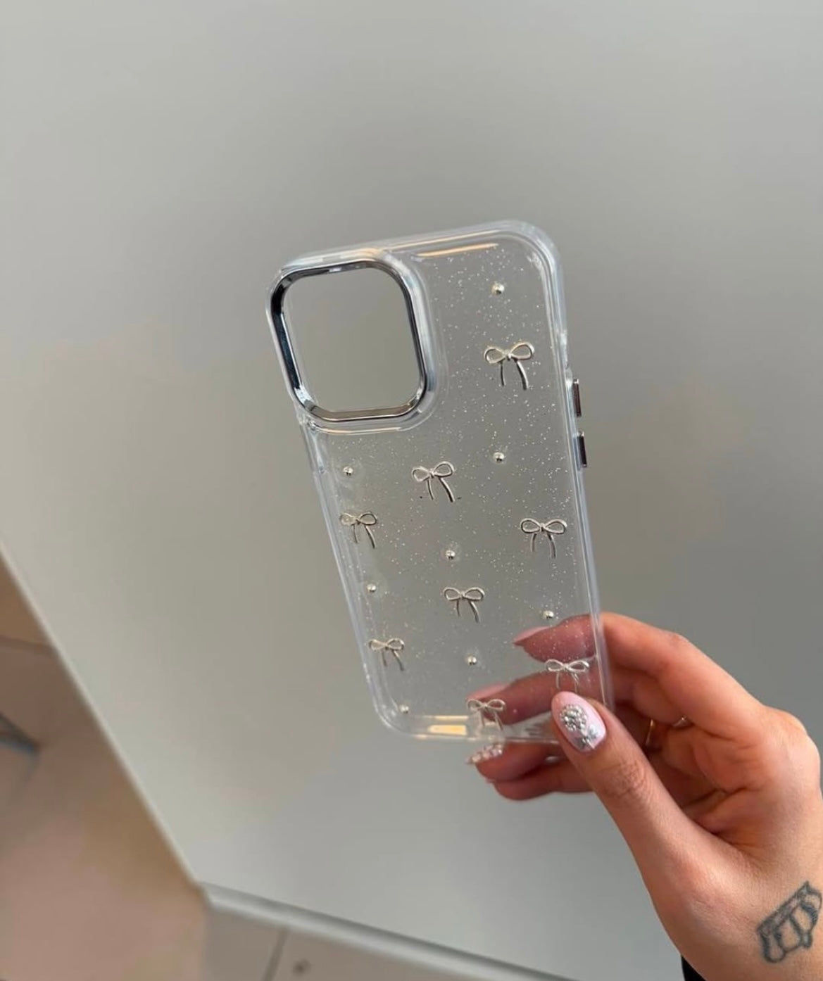 Transparent Bow Glittery Shimmer Case