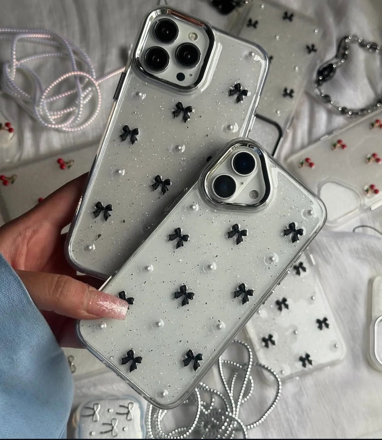 Transparent Bow Glittery Shimmer Case