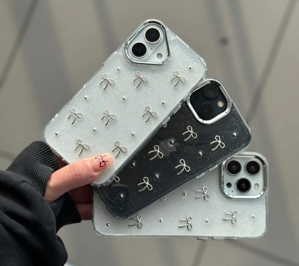 Transparent Bow Glittery Shimmer Case
