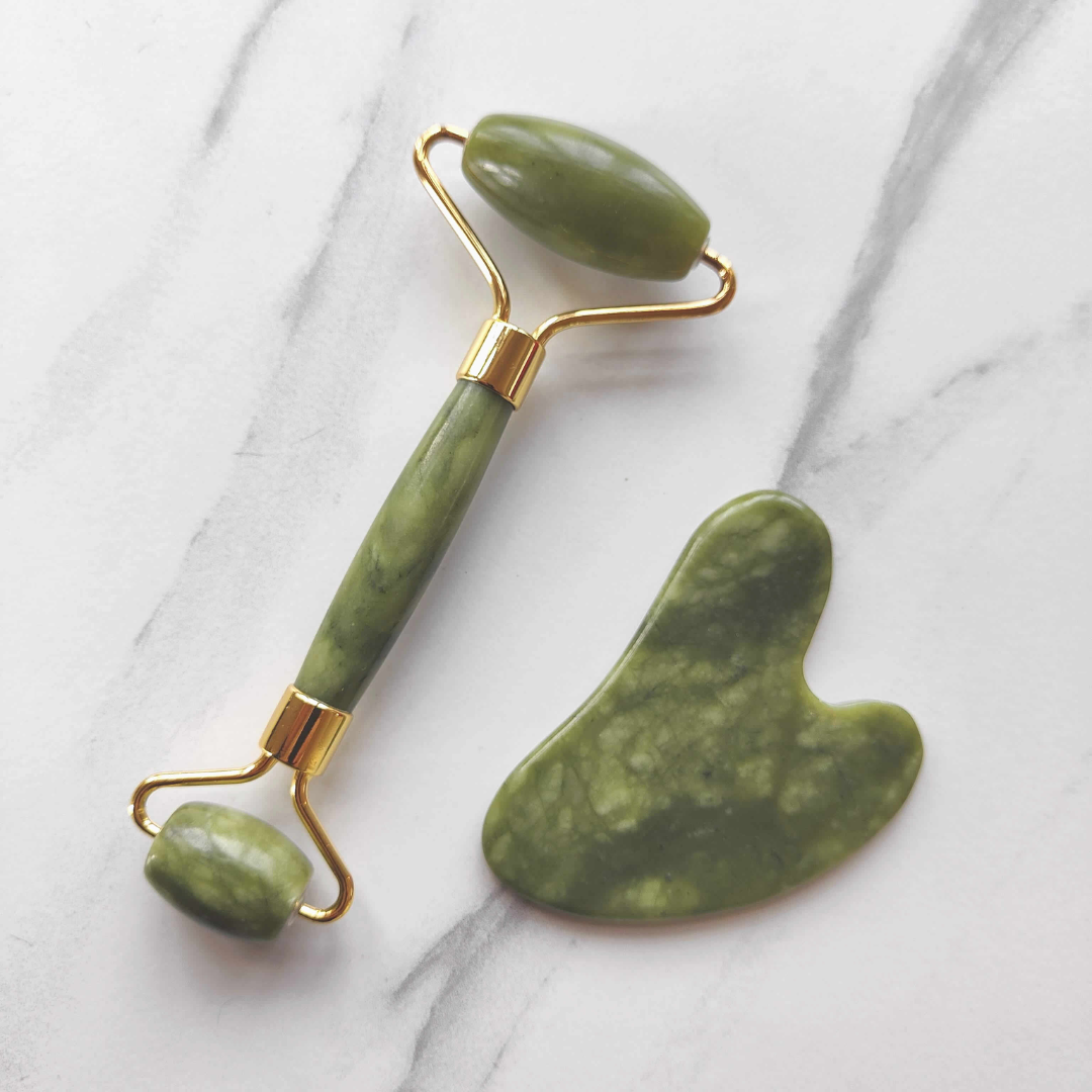 Authentic Jade Roller & Rose Quartz Gua Sha – Ancient Skincare Tools for Radiant, Youthful Skin